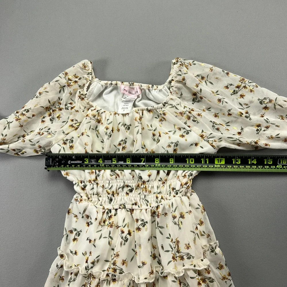 Love Squared A Line Dress Girls 6 Beige Floral Smocked Tiered Ruffle Vacation
